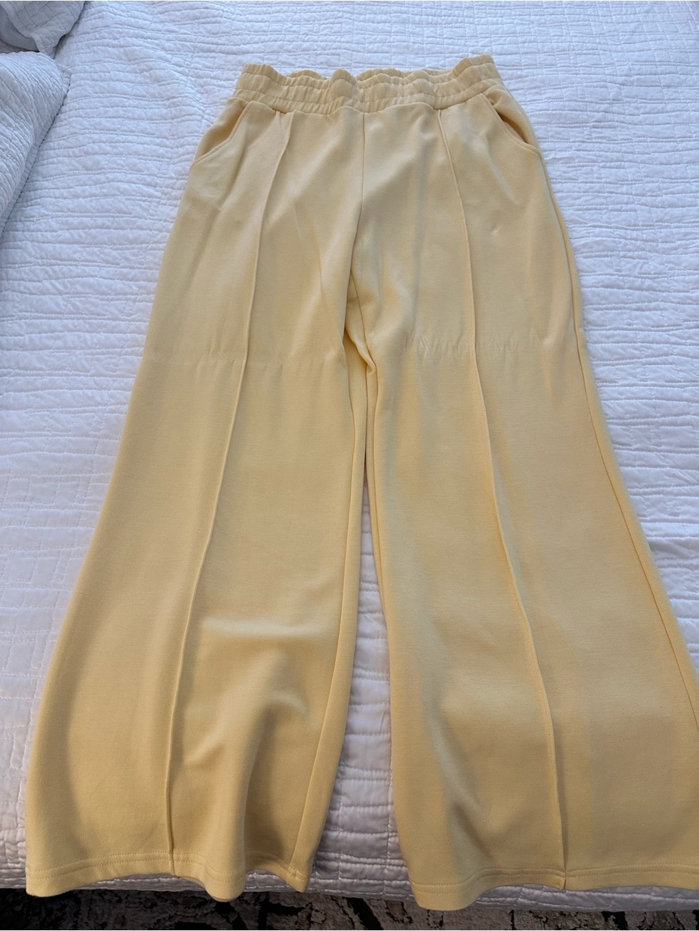 Salt Project Soft Wide-Leg Pants with Elastic Waist in Pale Yellow size XL